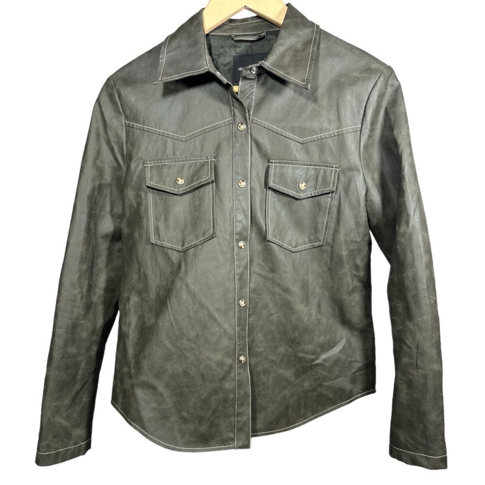 VELVET HEART Women's Vegan Leather Button-Up Shacket Green Size Extra Small